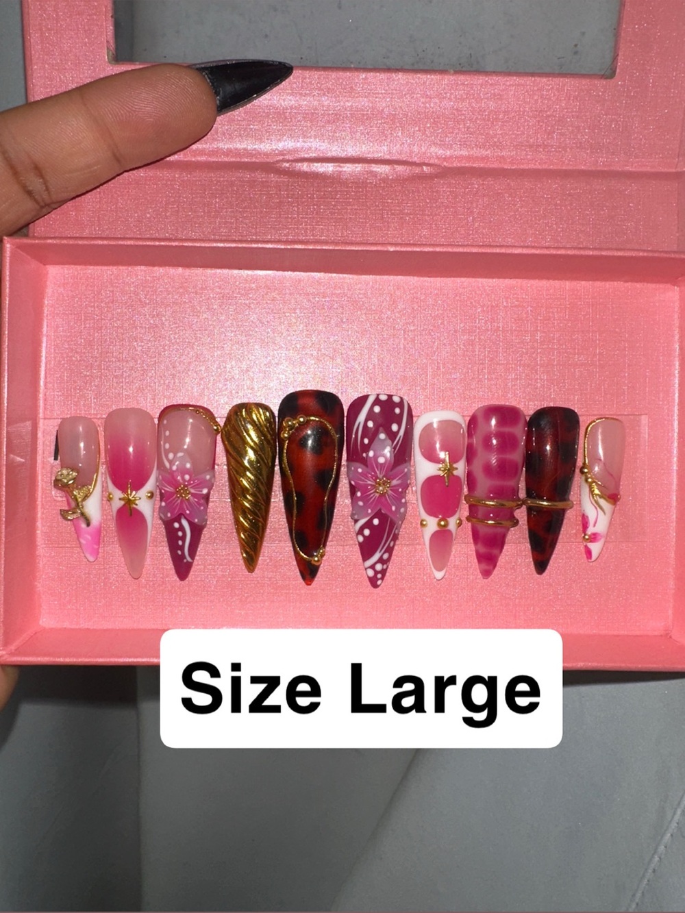 Pink & Gold Oversized Press-On Nail Set – Size Large